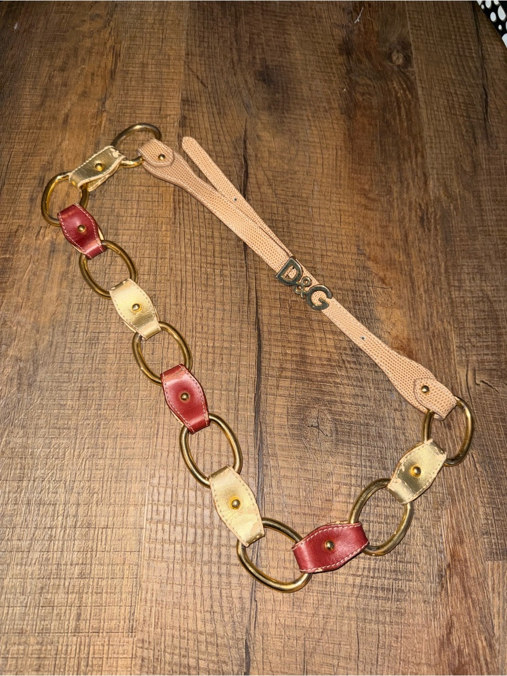 D&G Red and Beige Link Belt with Gold Hardware